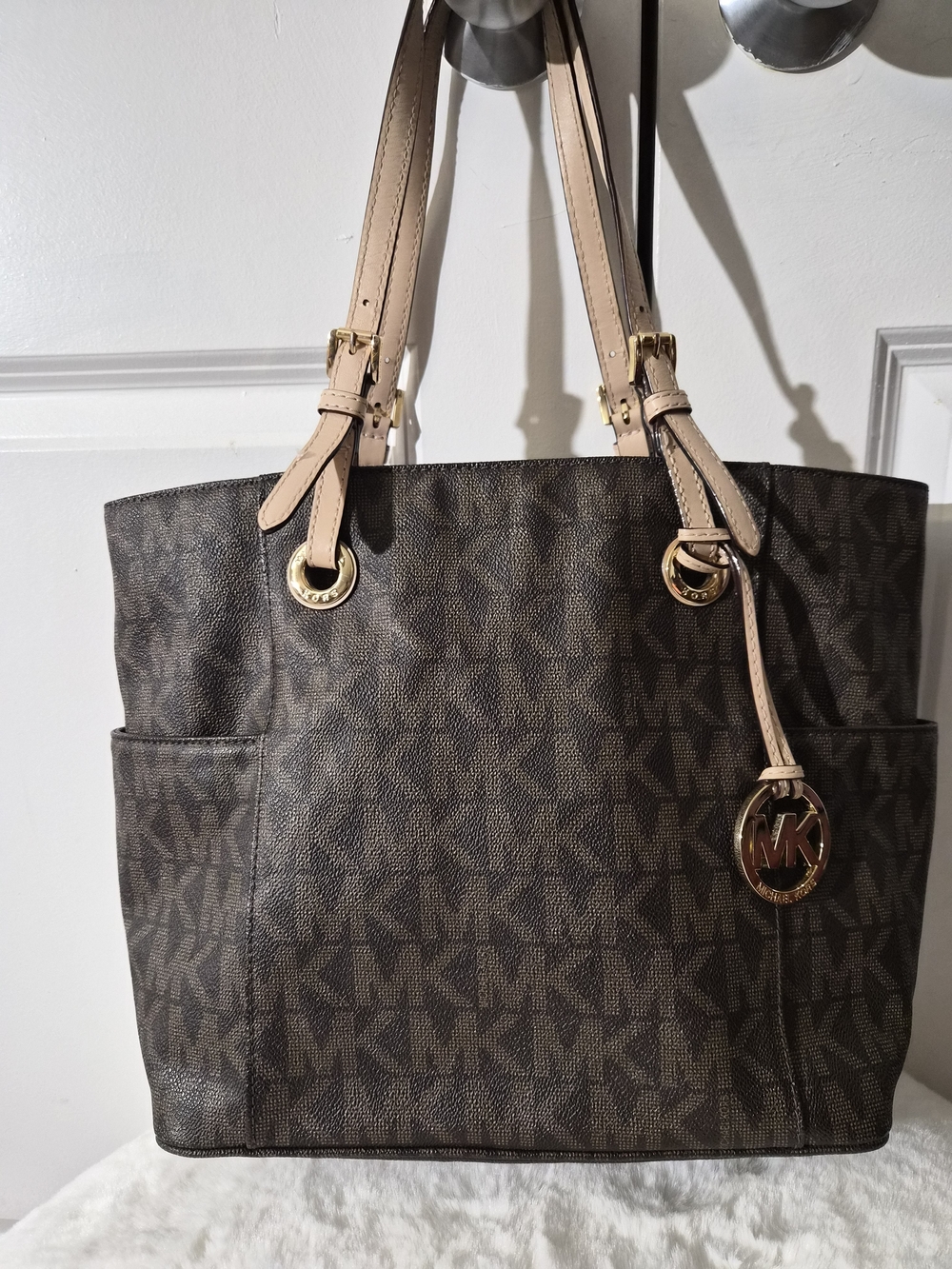 Michael Kors Brown Signature Tote with Tan Leather Straps